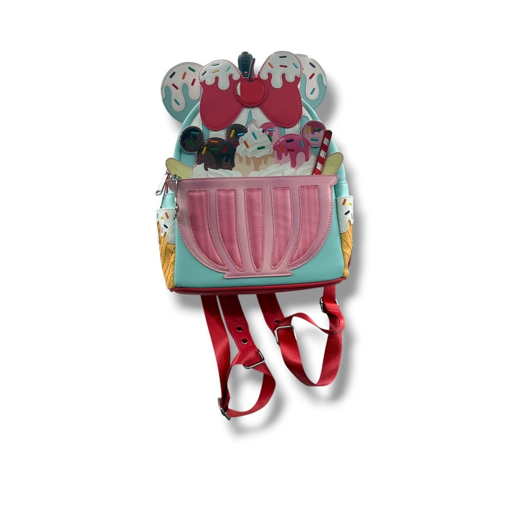Loungefly Disney Mickey & Minnie Banana Split Sundae Mini Backpack Blue Pink